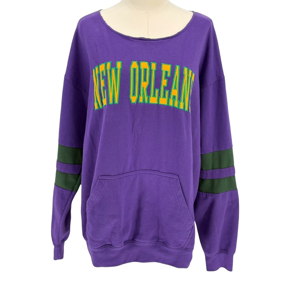 New York Popular Sweatshirt Purple New Orleans Embroidered Raw Neck Large
